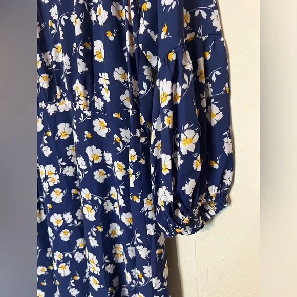 NWT Collective Concepts Blue Floral Quarter Peasant Sleeve Midi Dress Sz Large - Picture 2 of 7